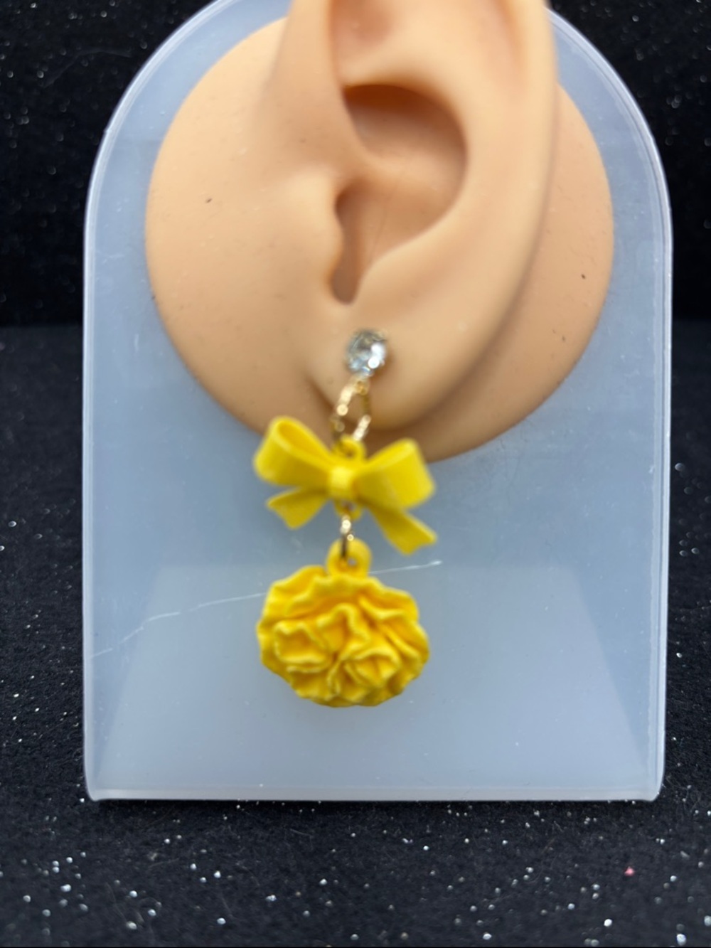 Bright Yellow Bow & Flower Earrings | Sunshine Floral Dangles Earrings - Picture 3 of 4
